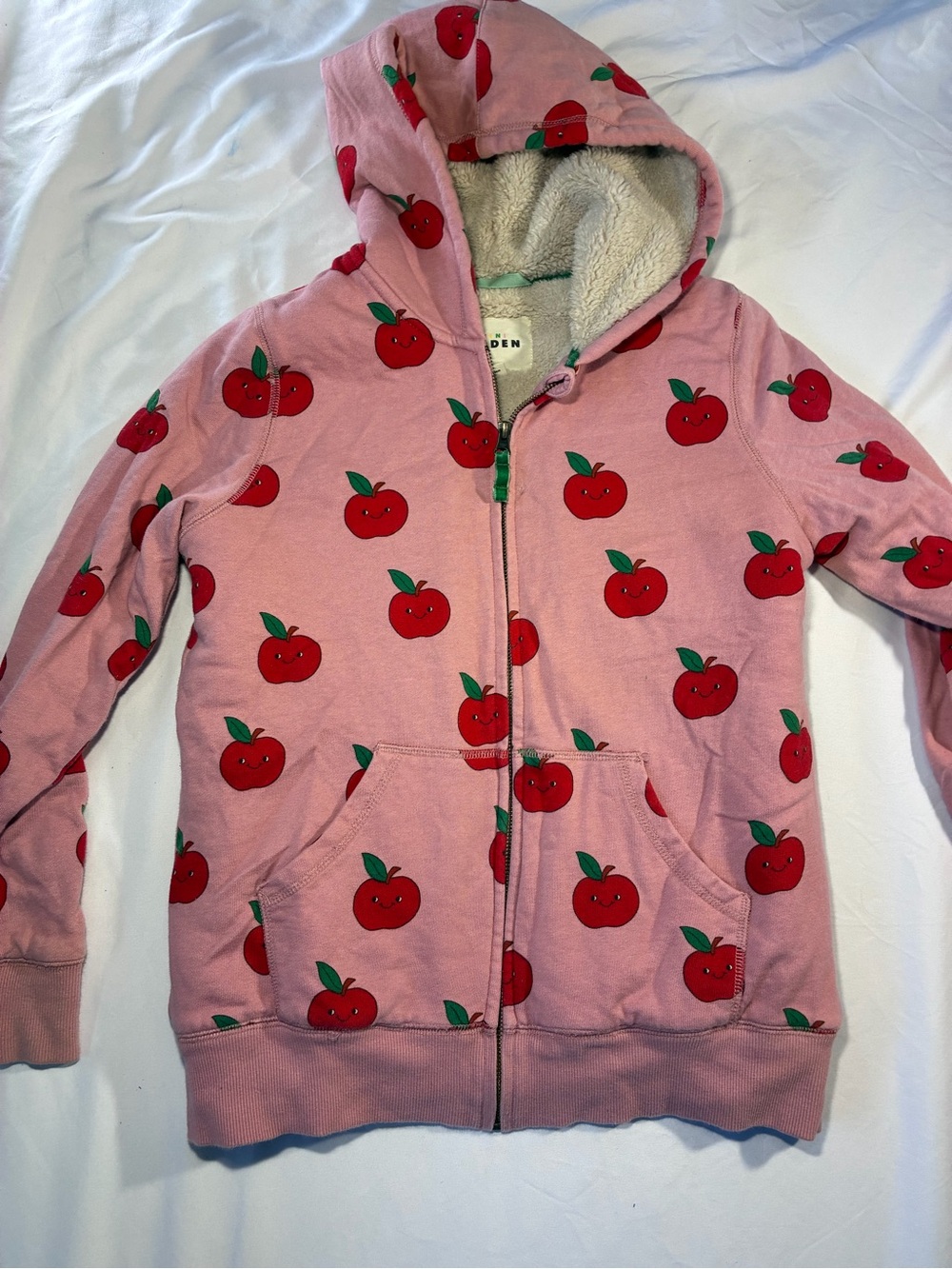 Mini Boden Sherpa Lined Apple hoodie